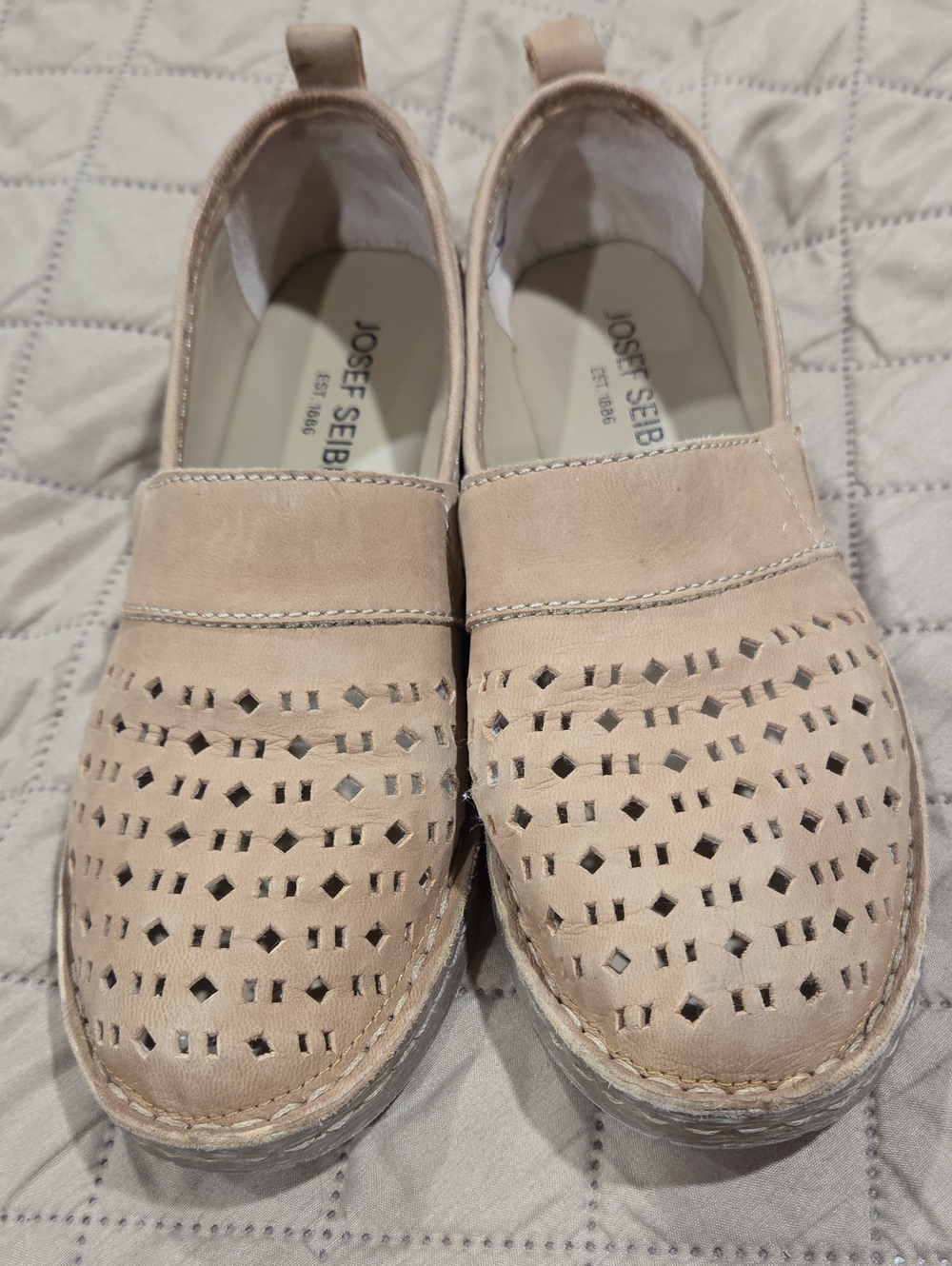 Josef Seibel Women's Perforated Slip-On Loafers in Light Beige